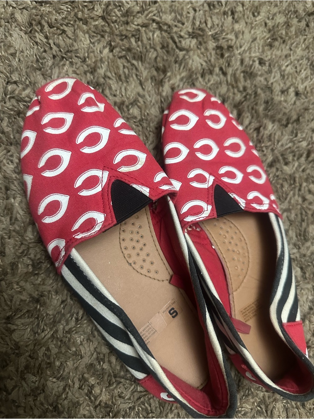 Red Patterned Slip-On Women's Shoes
